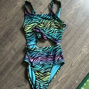 Zebra Print Cutout Swimsuit